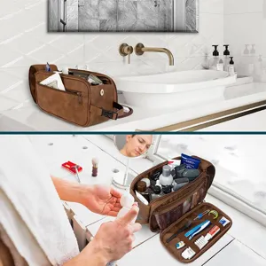 Neceser de viaje para hombre impermeable de cuero PU gran organizador cosmetico detalle