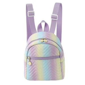 Mini regenboog gewatteerde rugzak, stijlvolle pastel PU leer schooltas voor dagelijks gebruik.