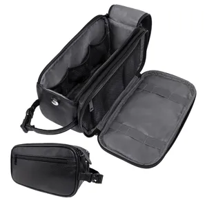 Gran neceser de viaje para hombre, bolsa de aseo y organizador de maquillaje de cuero.