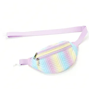 Cute kids chest bag pastel rainbow gradient fanny pack chevron quilted outdoor waist bag