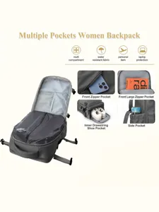 Multifunktionales Reise-Rucksack-Detail mit vielen Fächern, Schuhfach und Laptop-Schutz.