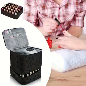 Portable double layer nail polish storage bag large capacity cosmetic organizer makeup case