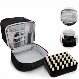 Large capacity double layer nail polish storage bag portable cosmetic makeup organizer bag