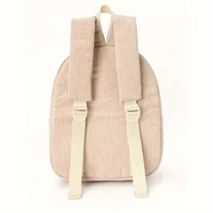 Cute corduroy backpack for women, casual school bag with adjustable straps and large capacity.