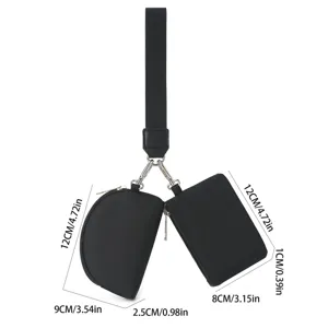 Black multi-pouch wristlet set with semi-circular and rectangular coin purses for daily use.