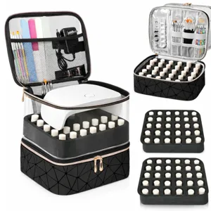 Bolsa de Almacenamiento de Esmalte de Uñas de Doble Capa Gran Capacidad Organizador de Cosméticos Portátil Con Tapa de PVC Transparente Negro