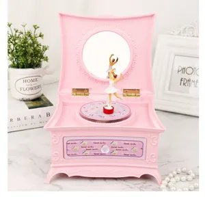 Pink princess ballerina musical jewelry box with mirror, rotating girl, gift for kids.