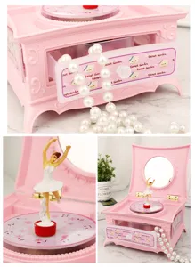 Pink musical jewelry box with rotating ballerina, cute gift for girls and kids birthday present