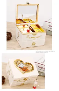 European style white dancing ballerina jewelry music box with mirror and ring slots for girls
