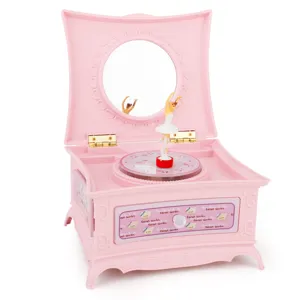 Pink musical jewelry box featuring dancing ballerina, mirror and cute drawer for girls.