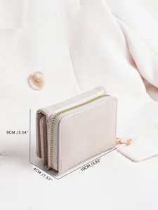 Compact women's trifold wallet with zipper coin pocket, stylish and functional mini purse design.
