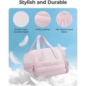 Pink soft-sided pet carrier bag main view featuring breathable mesh and fluffy quilting design.