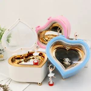 Heart Shaped Ballerina Dancing Girl Music Box Plastic Wind Up Musical Box Home Decor Gift For Girls Kids