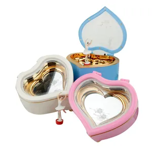 Heart-shaped dancing ballerina music box with inner mirror, cute gift for kids and girls.