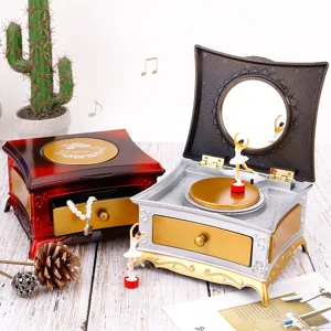 Retro Ballet Girl Music Box Jewelry Storage Box Classical ABS Plastic Wind Up Musical Box Desktop Ornament Gift