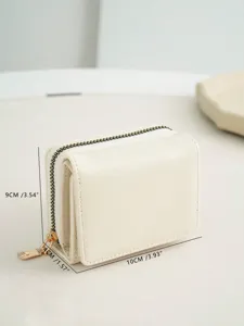 Minimalist women trifold wallet with zipper coin pocket, compact design for cards and cash.