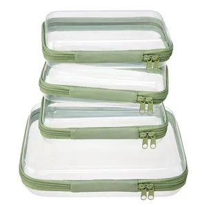 Transparante PET Reizen Opbergtas Set met Groene Ritsen Cosmetische Make-up Organizer