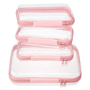 Transparante cosmetische tassen set reistas make-up organisator met roze rits en handvat