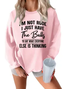 Felpa grafica donna rosa manica lunga pullover citazione novità top casual comodo