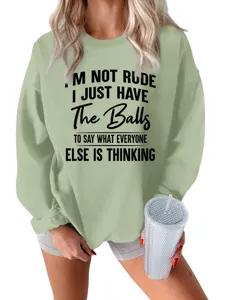 Felpa donna casual manica lunga girocollo spessa calda con stampa slogan divertente.