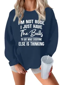 Felpa spessa calda con stampa di lettere da donna pullover casual a maniche lunghe