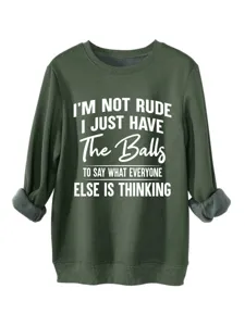 Felpa girocollo da donna spessa e calda verde scuro con stampa slogan divertente top casual