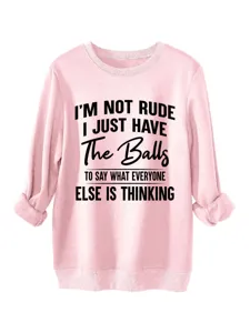 Felpa rosa da donna a maniche lunghe con stampa di slogan divertente pullover casual.