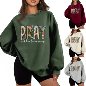 Felpa spessa da donna girocollo manica lunga top con stampa floreale pray elegante calda.