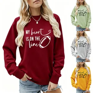 Felpa casual da donna a maniche lunghe con stampa di lettere e grafico da football americano.