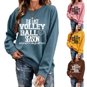Damen Langarm Rundhals Sweatshirt mit Volleyball Motiv, lässiger bequemer Pullover top.
