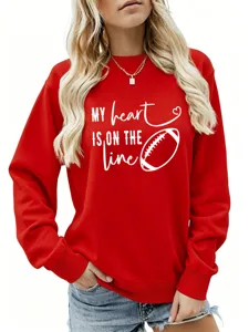 Felpa da donna rossa a maniche lunghe pullover casual girocollo con stampa grafica elegante