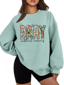Felpa da donna a maniche lunghe con stampa floreale pullover casual spesso per uso quotidiano