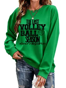 Detaillierte Ansicht des grünen Damen Sweatshirts mit Volleyball Saison Druckmotiv.