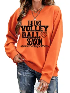 Bequemer orangefarbener Damen Sweatshirt mit Volleyball Print Details für Freizeit.