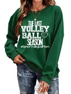 Dunkelgrüner Volleyball Mama Pullover Langarm Sweatshirt Damen lässiges Oberteil