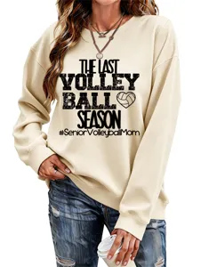 Detailansicht des beige Damen Sweatshirts mit volleyballthematisiertem Frontdruck.