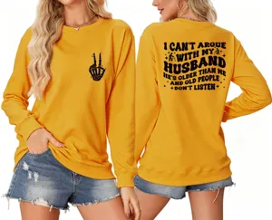 Women's funny letter print long sleeve sweatshirt casual crewneck pullover yellow top.