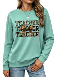 Sudadera gráfica de mujer profesora con estampado de leopardo y lazo manga larga