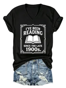 Stylish women's V-neck short sleeve t-shirt paired with distressed denim shorts set.