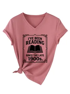 Women's V-Neck Short Sleeve T-Shirt Graphic Print Casual Summer Top Detail View