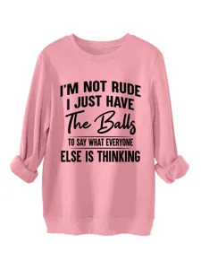 Felpa casual da donna a maniche lunghe girocollo in rosa con stampa divertente.