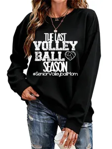 Lässiges schwarzes Langarm-Sweatshirt mit Volleyball-Typografie und sportlichem Design.