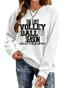 Damen weiße Langarm Pullover Sweatshirt mit Volleyball Grafik Druck Freizeit Oberteil