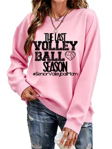 Rosa Damen Volleyball Grafik Crewneck Pullover, lässiges Langarm Sweatshirt top.