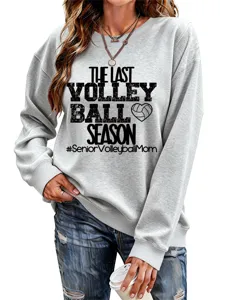 Grauer Langarm-Sweatshirt mit Volleyball-Motiv, bequemer Passform und modischem Print.