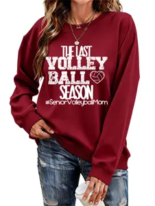 Detailansicht eines bordeauxroten Damen Sweatshirts mit Volleyball Motiv und Aufdruck.