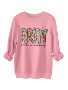 Rosa floreale lettera stampa manica lunga girocollo casual donna felpa pullover