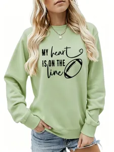 Felpa da donna verde chiaro casual con stampa di testo grafico e maniche lunghe.