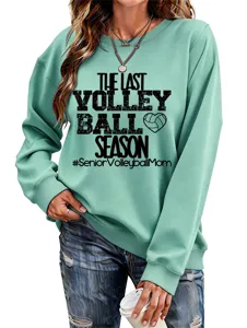Mintgrünes Damen Langarm Sweatshirt mit Rundhalsausschnitt und modischem Volleyball Print.