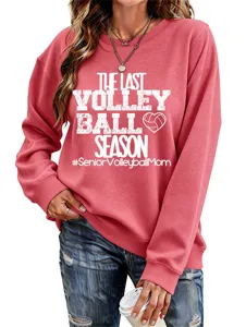 Nahaufnahme des roten Damen Langarm Sweatshirts mit Volleyball Mutter Motiv und Aufdruck.